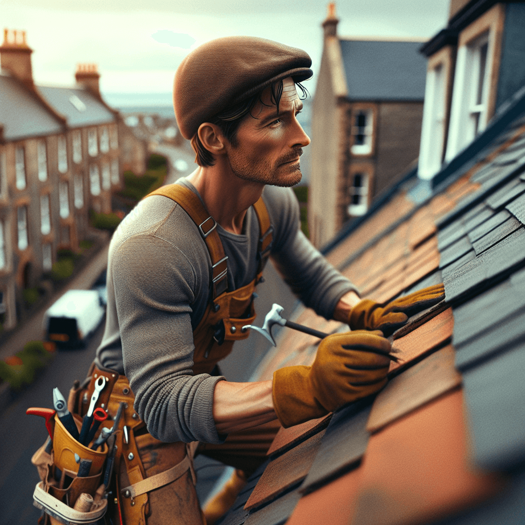 Roof repair underway on stone house in Anstruther, Fife